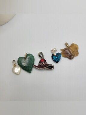 Mixed Heart & Hat Charm Pendant Set - Green, Blue, Red, Pearl, Caramel